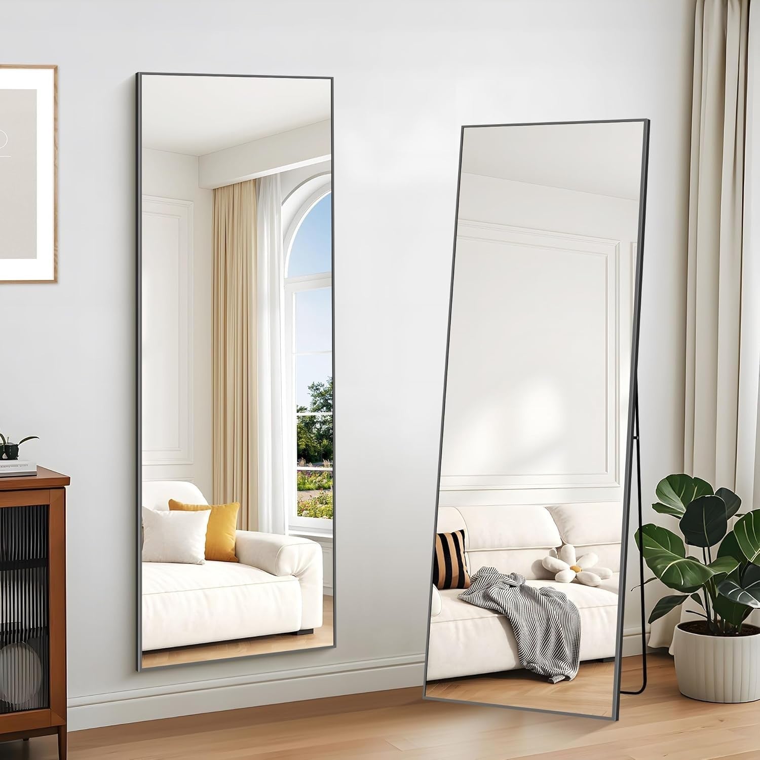 Large Full Length Wall & Floor Mirror 161x52cm Sleek Black Frame