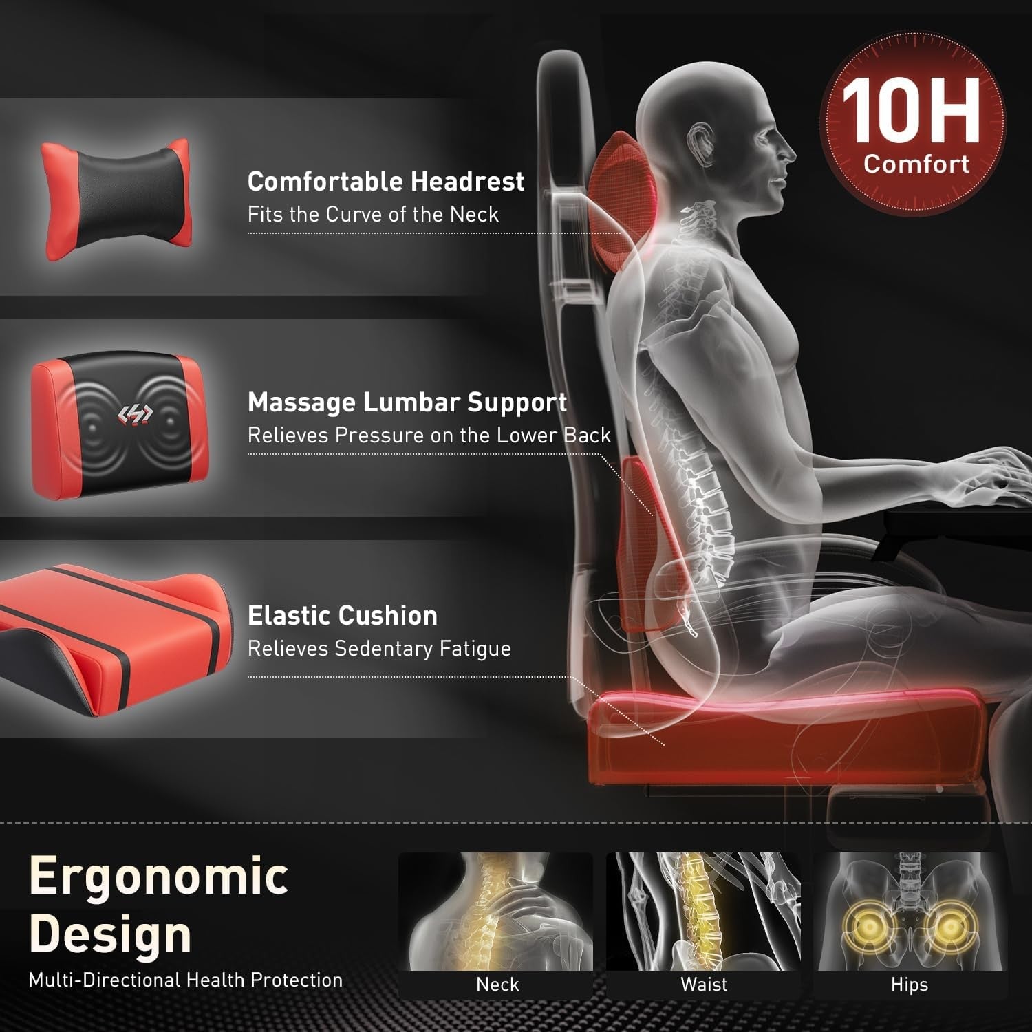 Massage Gaming Chair Recliner with Footrest Pocket Spring Ergonomic