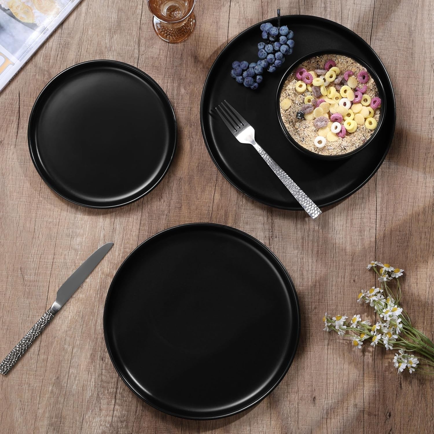 18pc Stoneware Dinnerware Set Plates Bowls Matte Black for 6