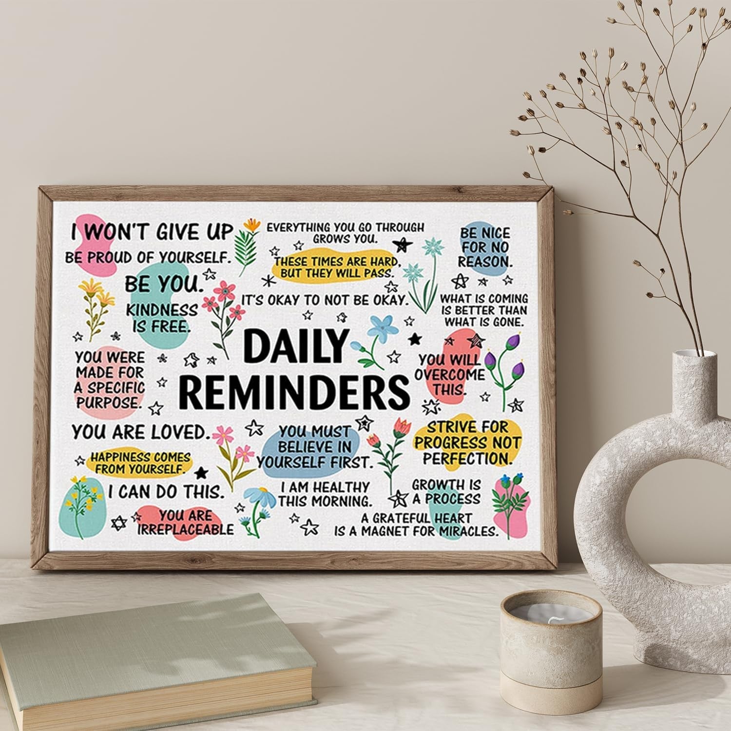 20×25 cm Positive Affirmation Framed Canvas Wall Art Motivational Quote Print