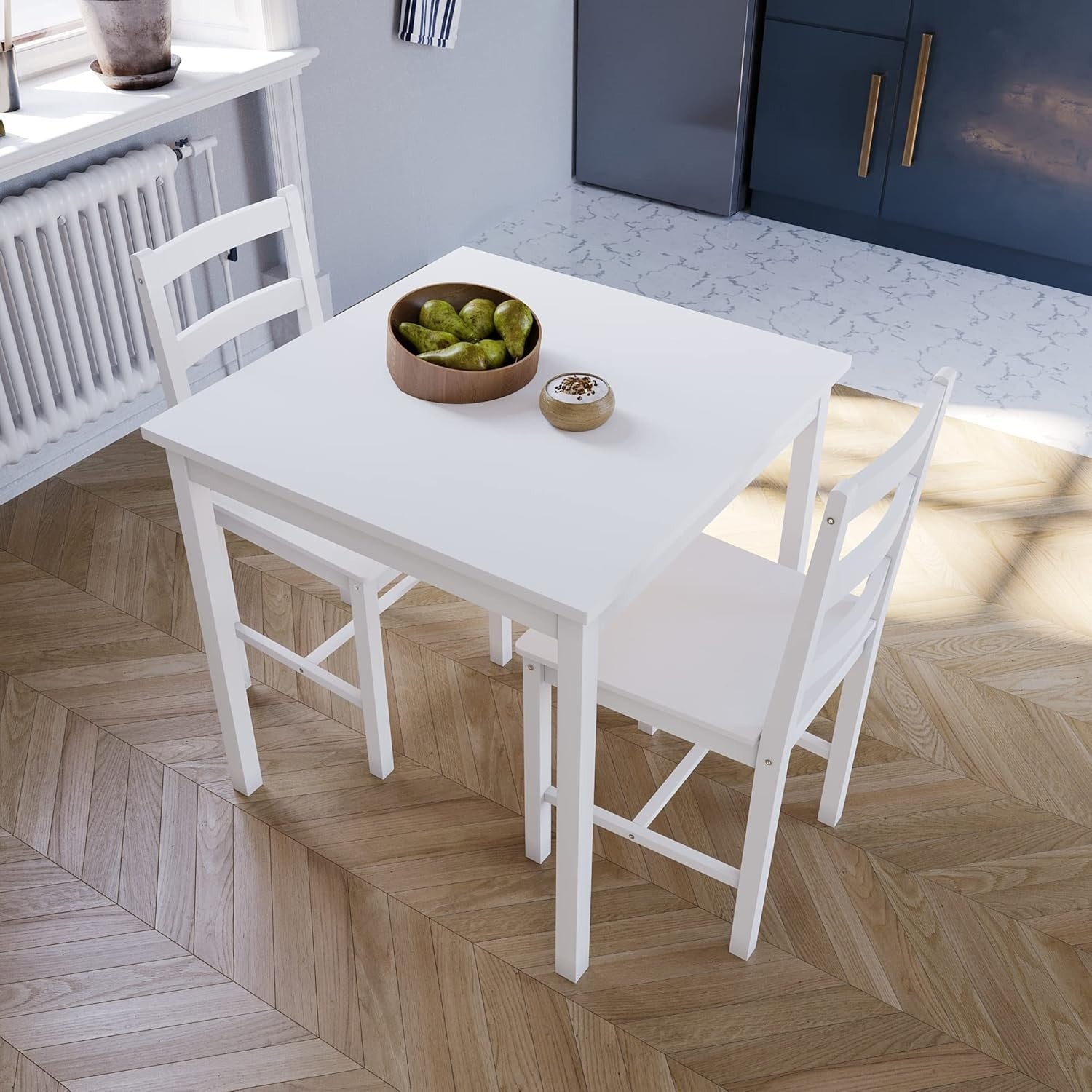White Dining Table Set 2 Chairs | Compact Kitchen Small Space Furniture