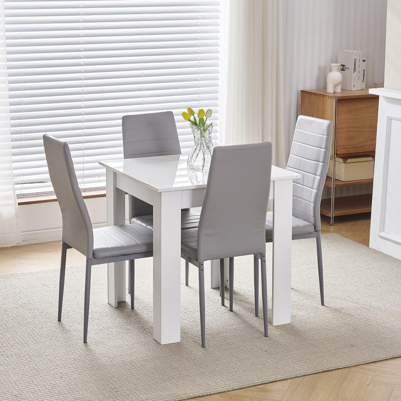 Space-Saving 3-Piece Modern Dining Set | White Table + Grey PU Chairs | Compact