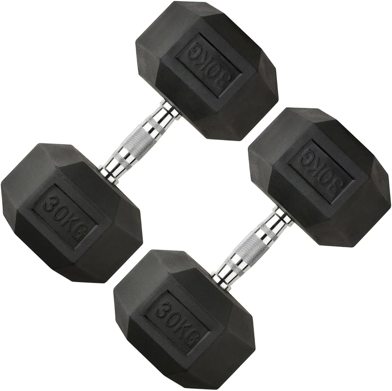 Hex Dumbbells Pair 2.5kg–60kg Rubber Coated Anti Roll Home Gym Weights
