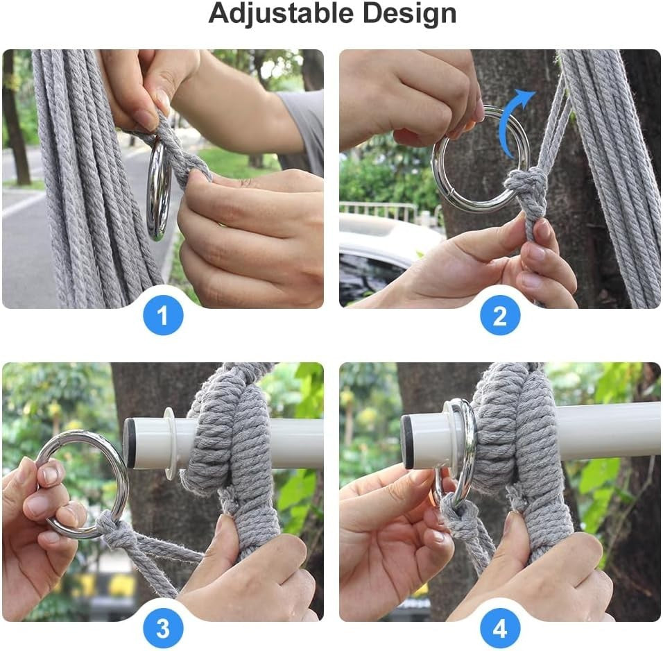 Grey Hammock Chair with Breathable Cotton Mesh – Indoor Outdoor Swing Seat