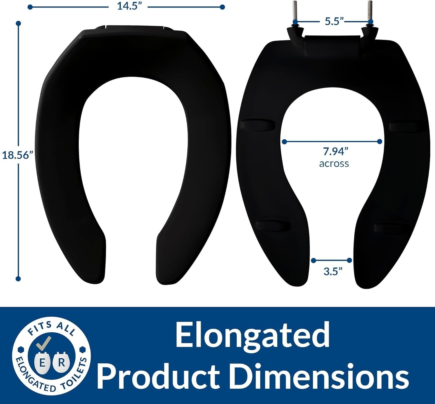 Commercial Black Elongated Toilet Seat STA-TITE DuraGuard Antimicrobial