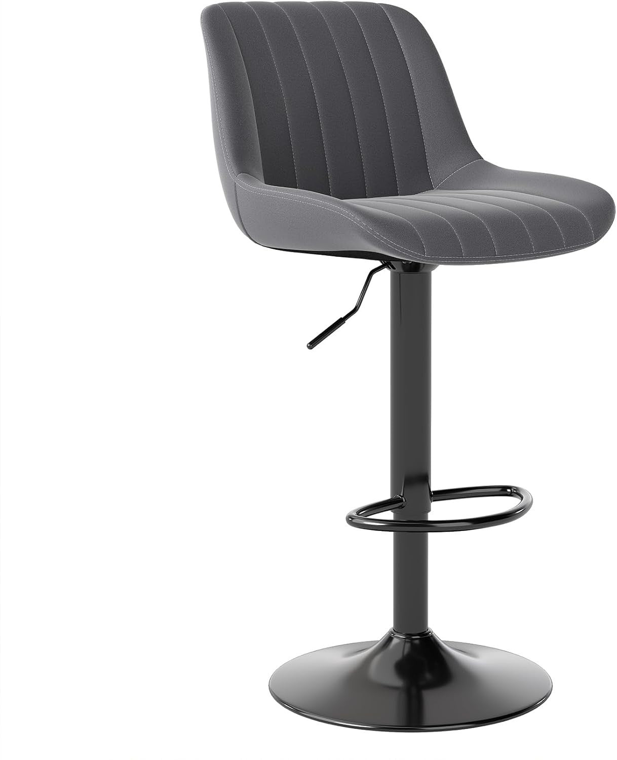 Dark Grey Adjustable Swivel Bar Stool PU Leather Modern Counter Chair