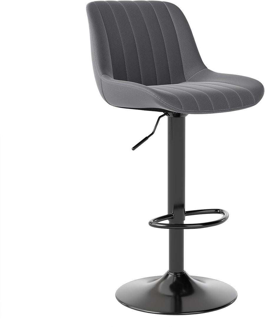 Dark Grey Adjustable Swivel Bar Stool PU Leather Modern Counter Chair