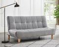 3 Seater Grey Velvet Sofa Bed Tufted Clic Clac Recliner w/ Wood Legs