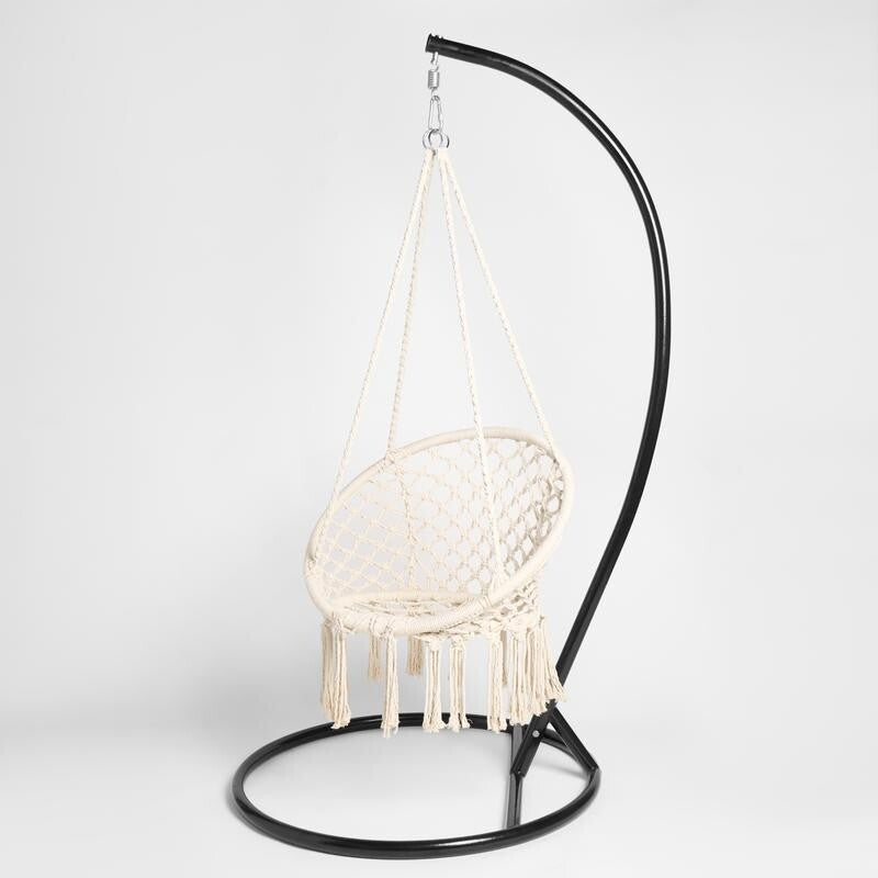 Cream Hanging Egg Chair Hammock Swing Indoor Outdoor Macrame Garden Seat