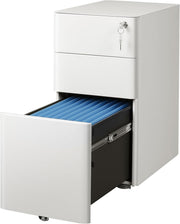 White 3 Drawer Lockable File Cabinet 45x30x59cm Mobile Steel