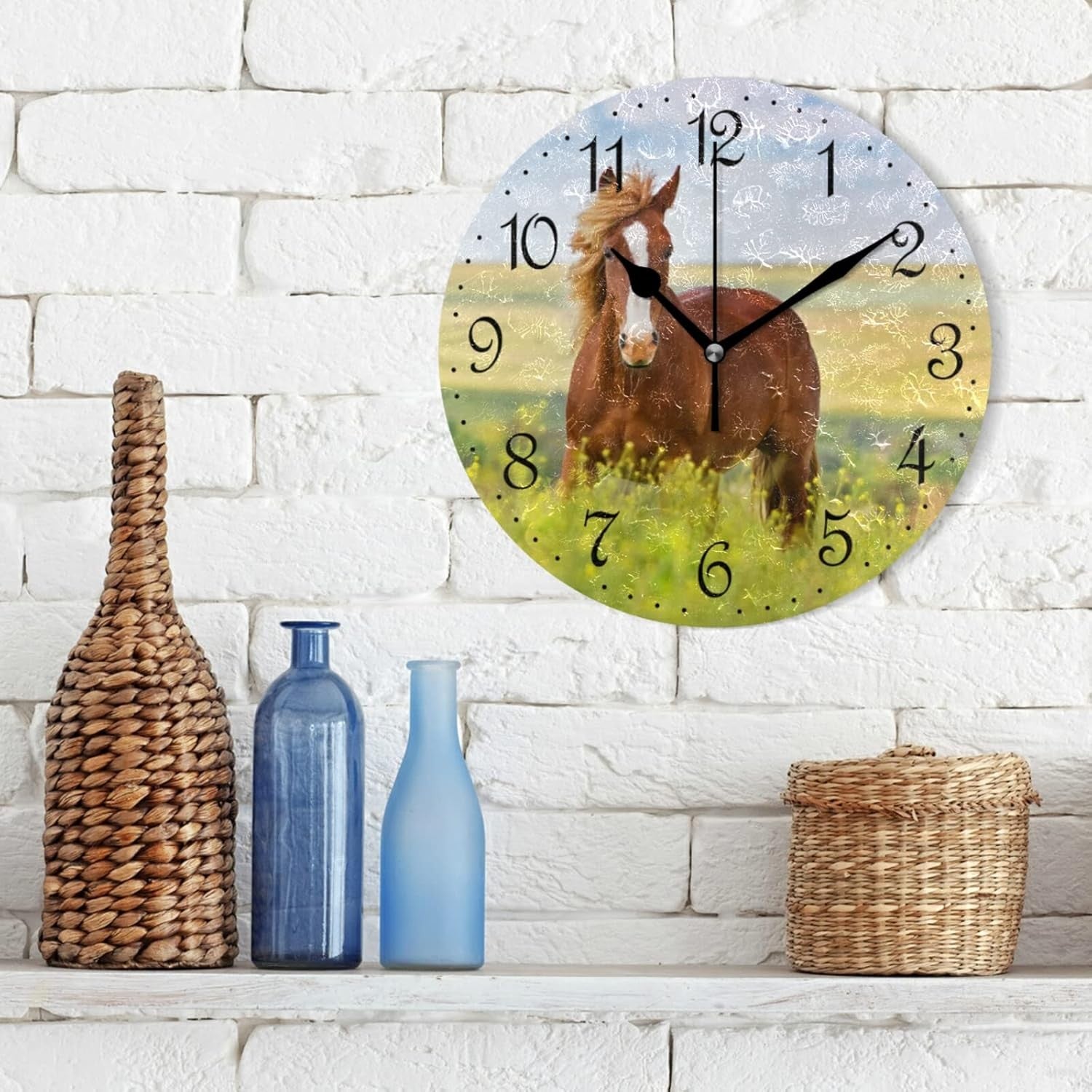 25cm Horse Wall Clock – Silent Non-Ticking Rustic Meadow Decorative Home Decor