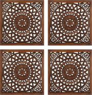 Set of 4 Wooden Wall Plaques Hand Carved Decor Panels 16x16