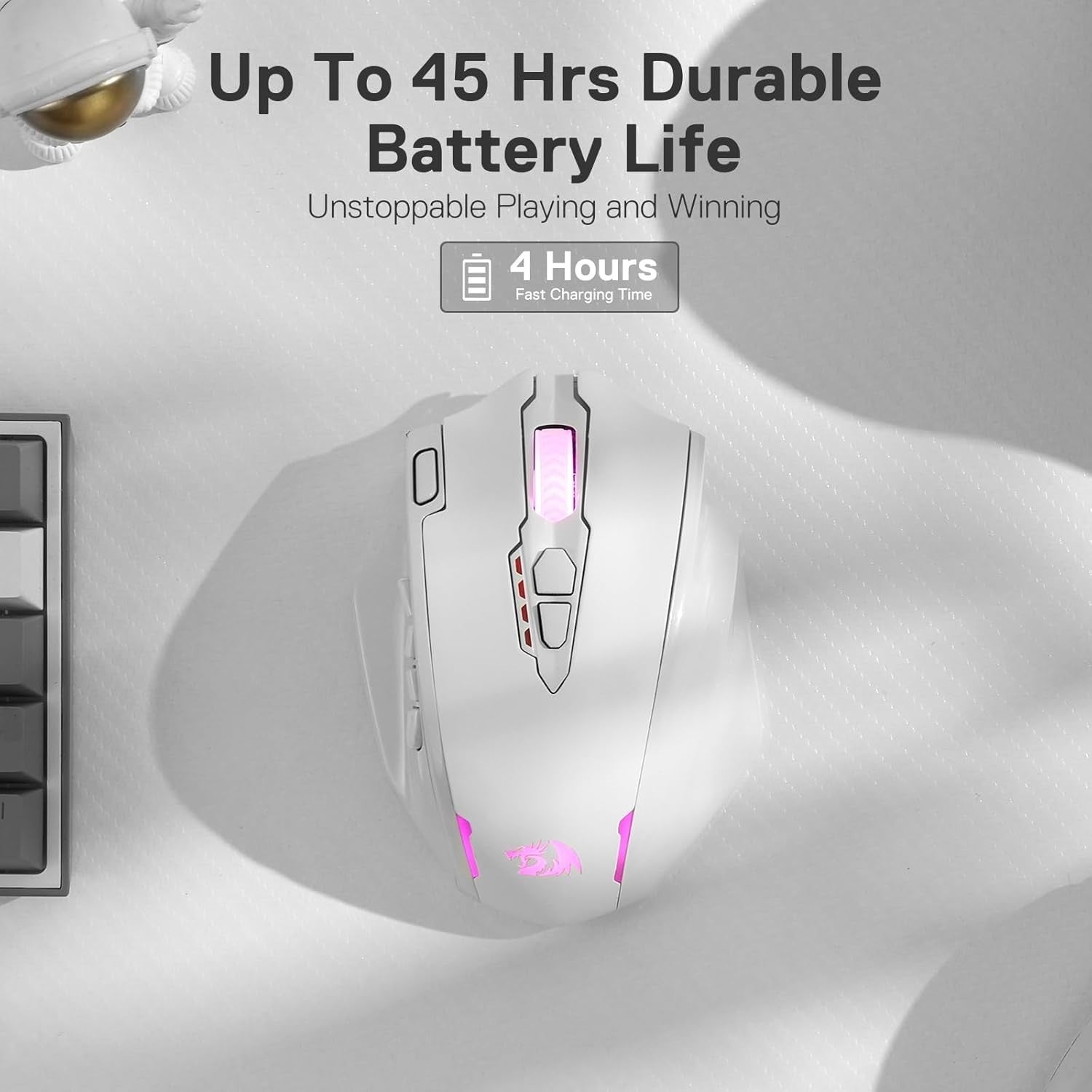White Wireless Gaming Mouse 16000 DPI RGB MMO 16 Buttons Rechargeable