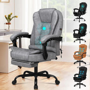 Grey Massage Office Chair Recliner Footrest Ergonomic PU Leather Swivel