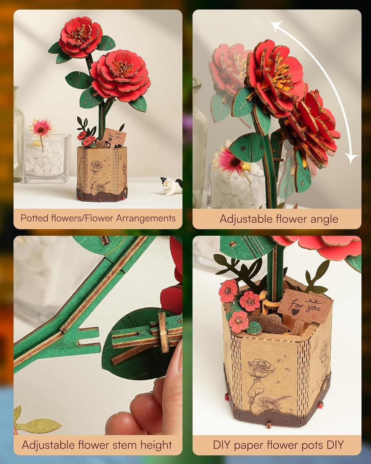 3D Wooden Flower Puzzle for Adults – Adjustable Floral Decor Gift