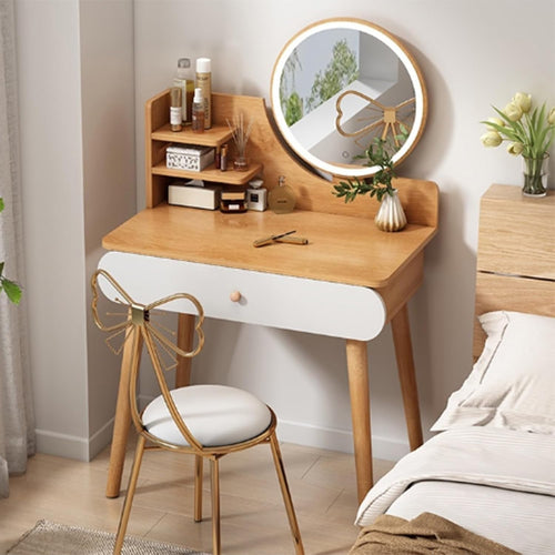 Vanity Makeup Table Set LED Mirror Desk 100cm Dressing Dresser Wood Color Stool