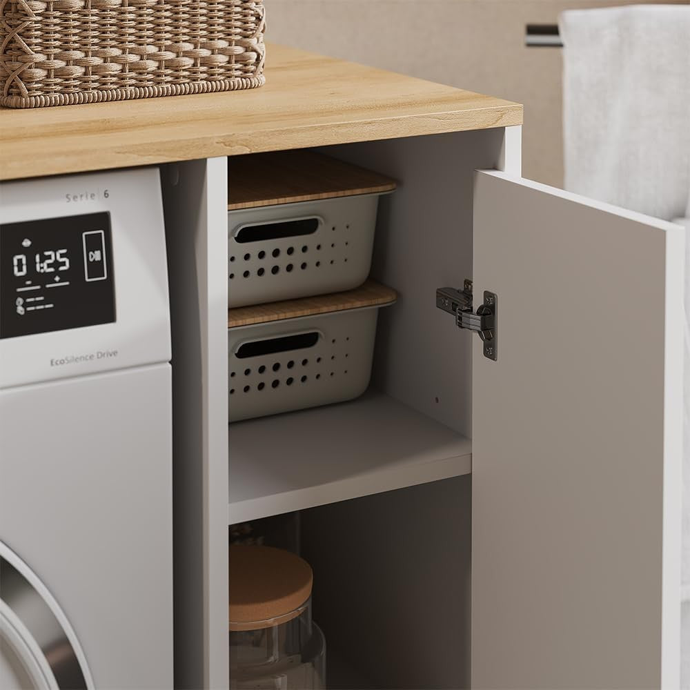 Washing Machine Cabinet Laundry Storage Unit Bathroom Cupboard Shelves White