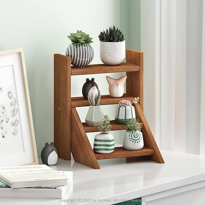 Wooden Plant Stand Staircase Shelf Indoor Outdoor Succulent Display Rack