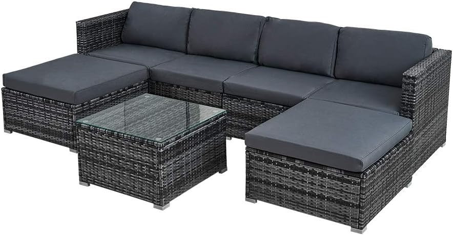 6 Seater Rattan Garden Sofa Set | Modular Patio Lounge with Cushions & Table
