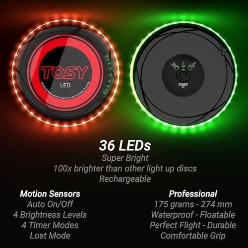 TOSY Blue LED Flying Disc | Rechargeable Smart Toy, Waterproof, 36 LEDs