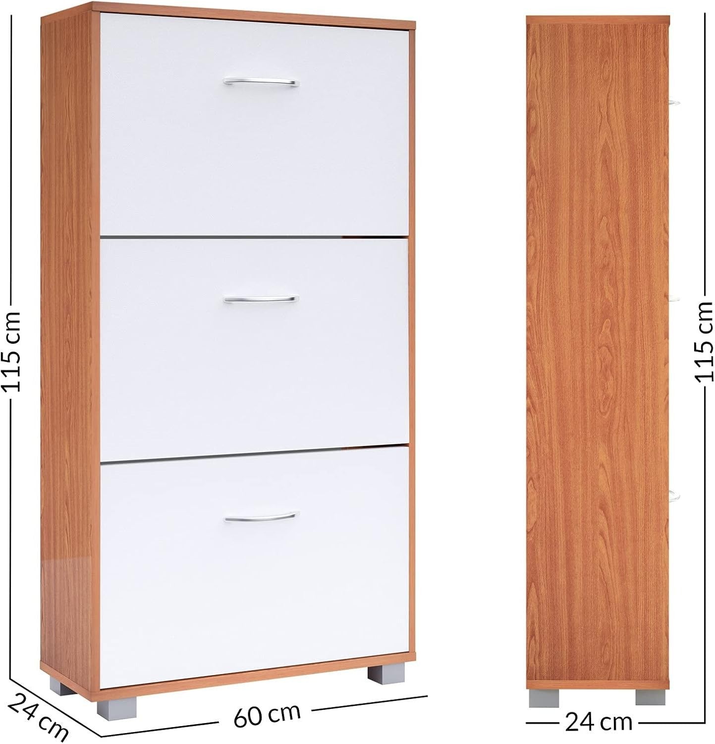 Modern 3 Door Shoe Storage Cabinet – Space Saving Hallway Cupboard 115x60x24cm