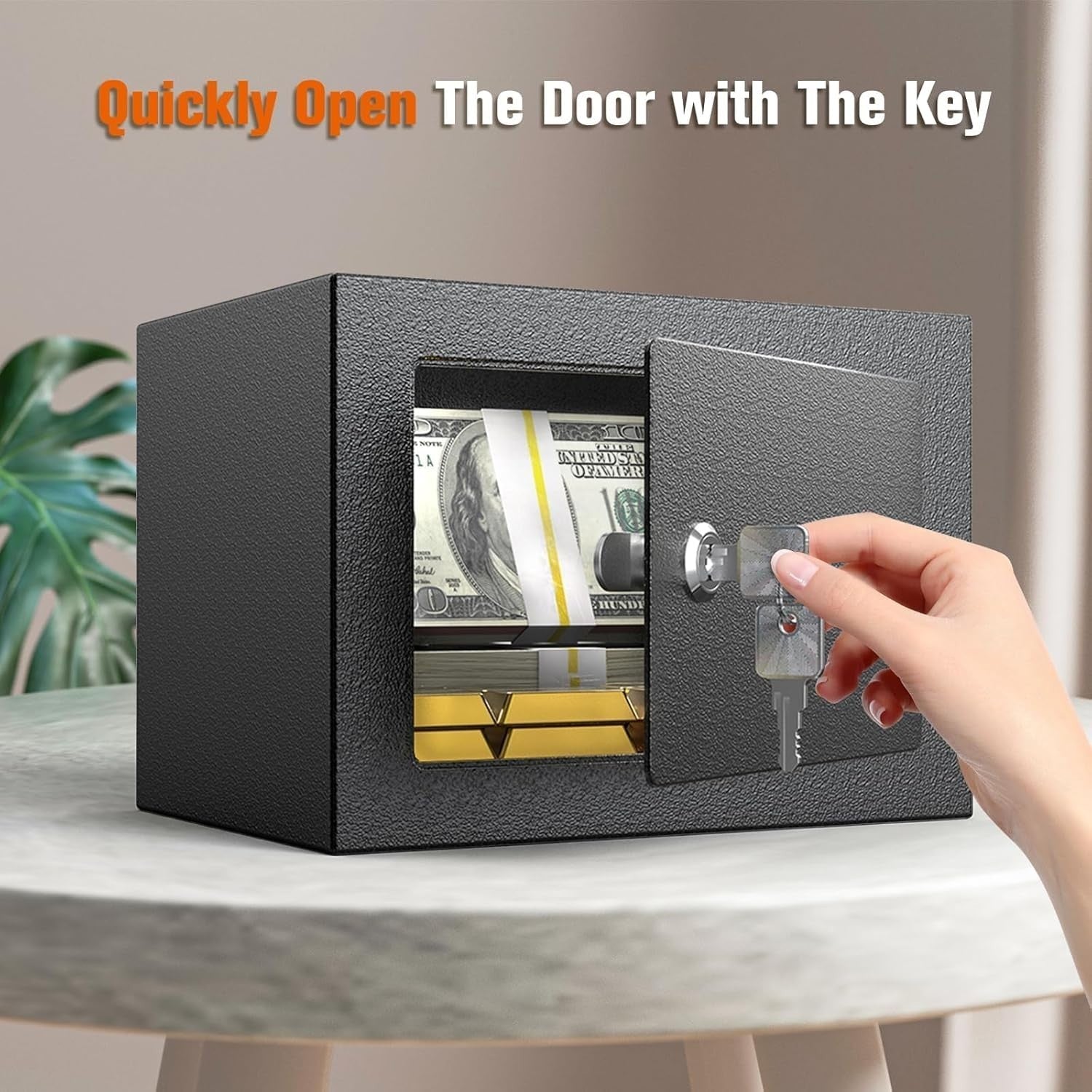 Mini Safe Box with Coin Slot Key Lock Cash Money Deposit Security Safe