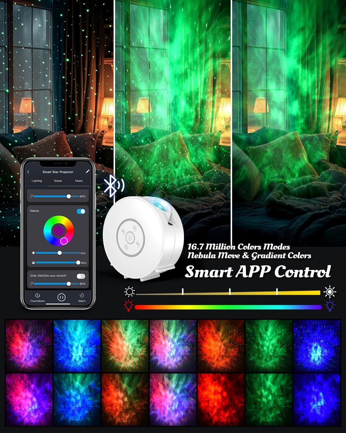 Smart Galaxy Projector WiFi 3D Star Light Alexa Bluetooth Music RGB