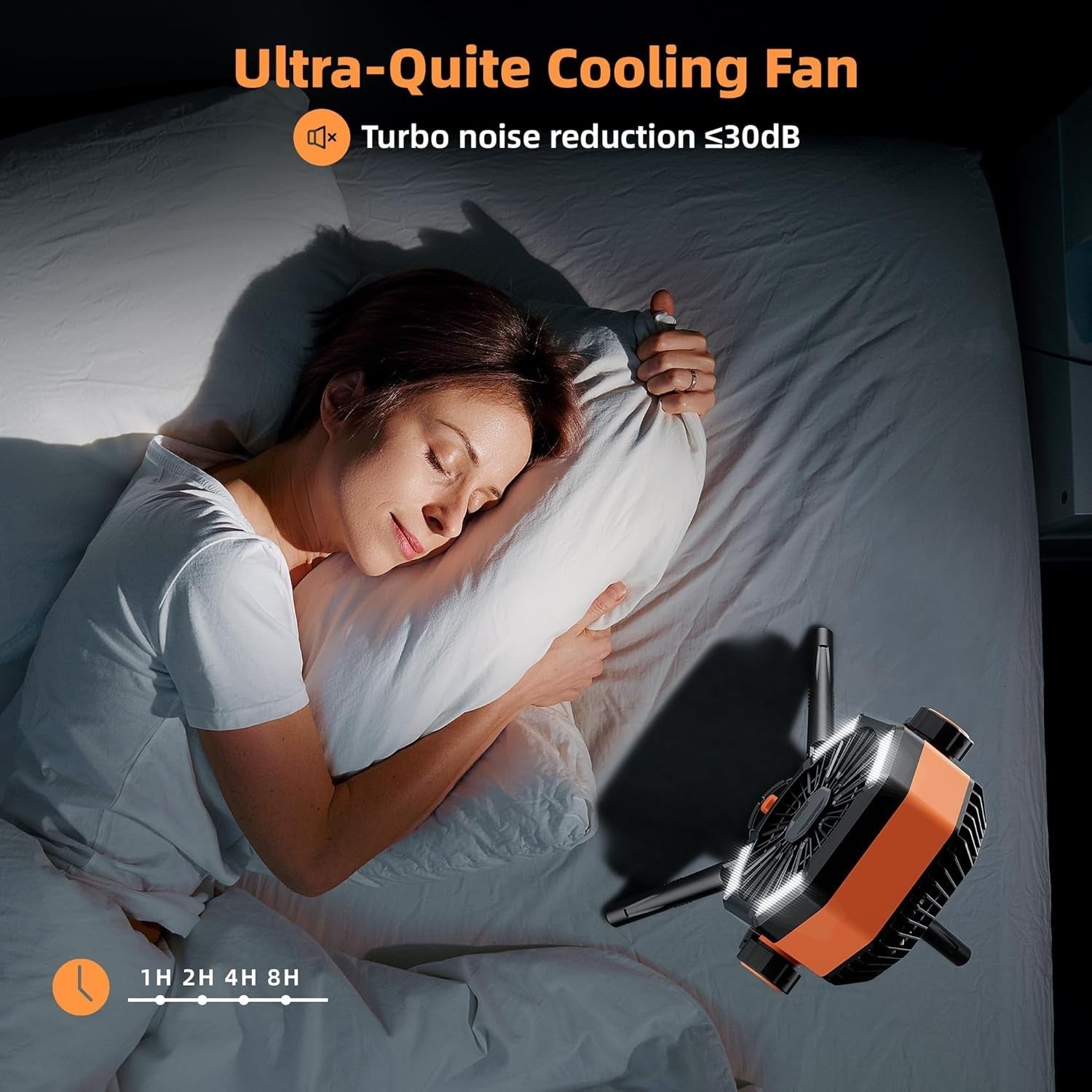 Portable Tripod Fan – 20000mAh Rechargeable LED Camping Fan w/ Remote Orange