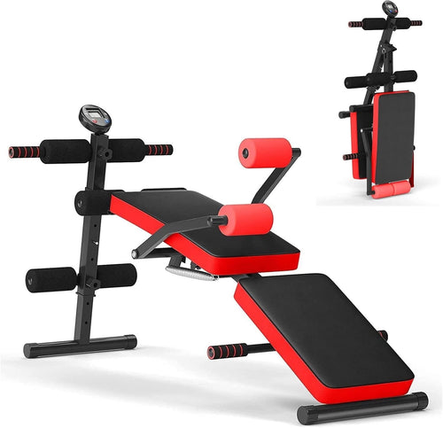 Foldable Adjustable Sit Up Bench With LCD Monitor Full Body Home Gym