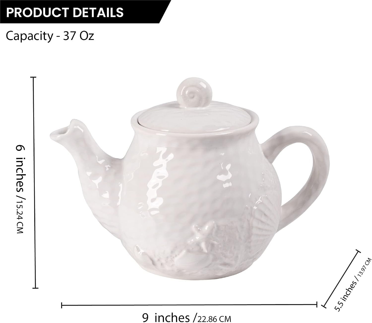 Vintage Porcelain Teapot 37oz Coastal Design Tea Pot European Style