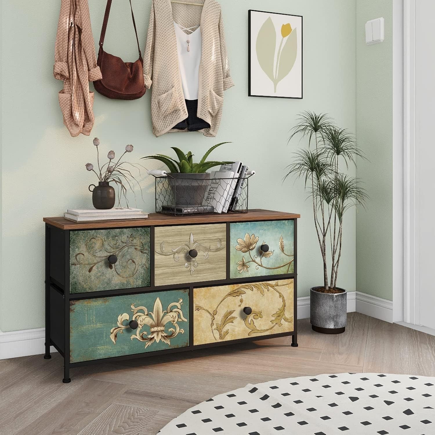 5-Drawer Bohemian Storage Dresser for Bedroom, Nursery, Living Room, Closet