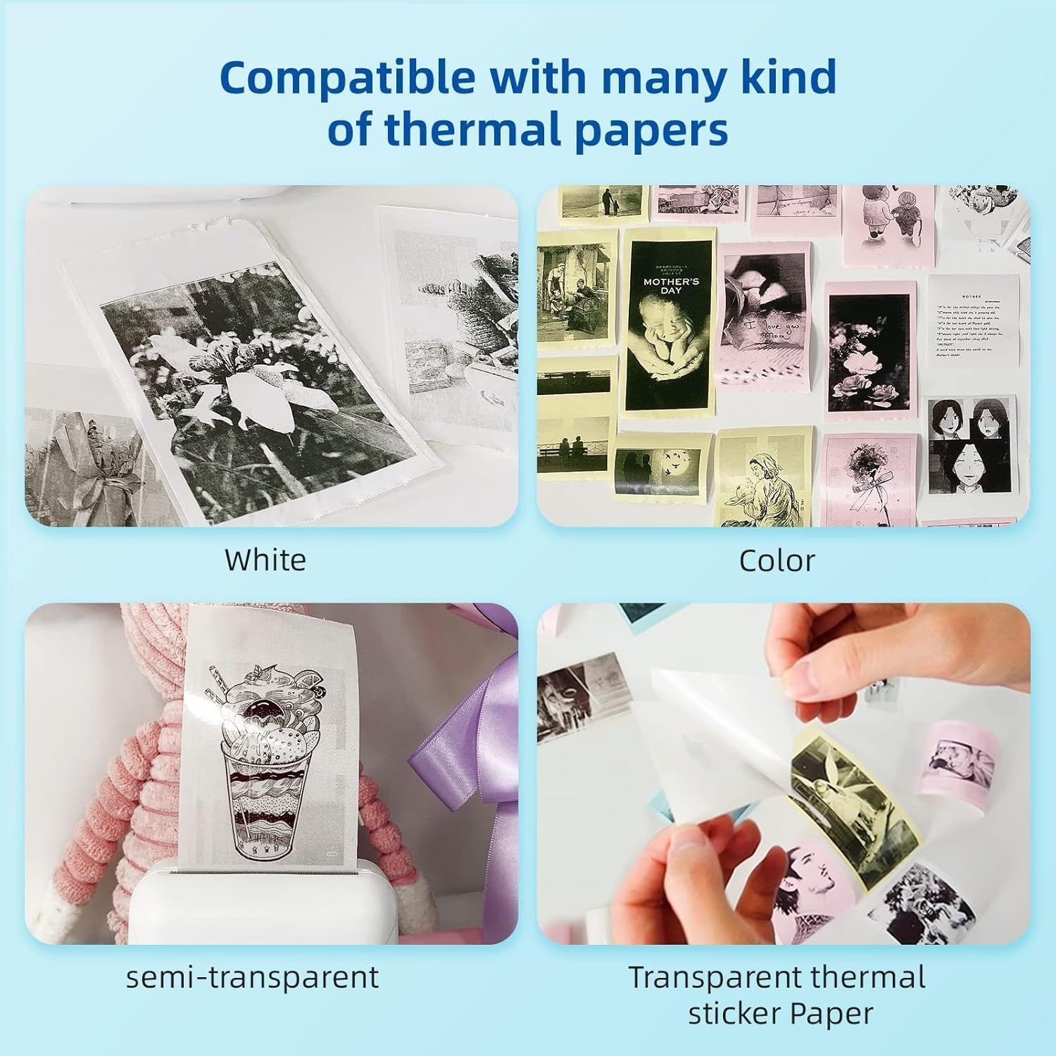Mini Pocket Label Printer 300DPI Bluetooth Portable Photo Maker White