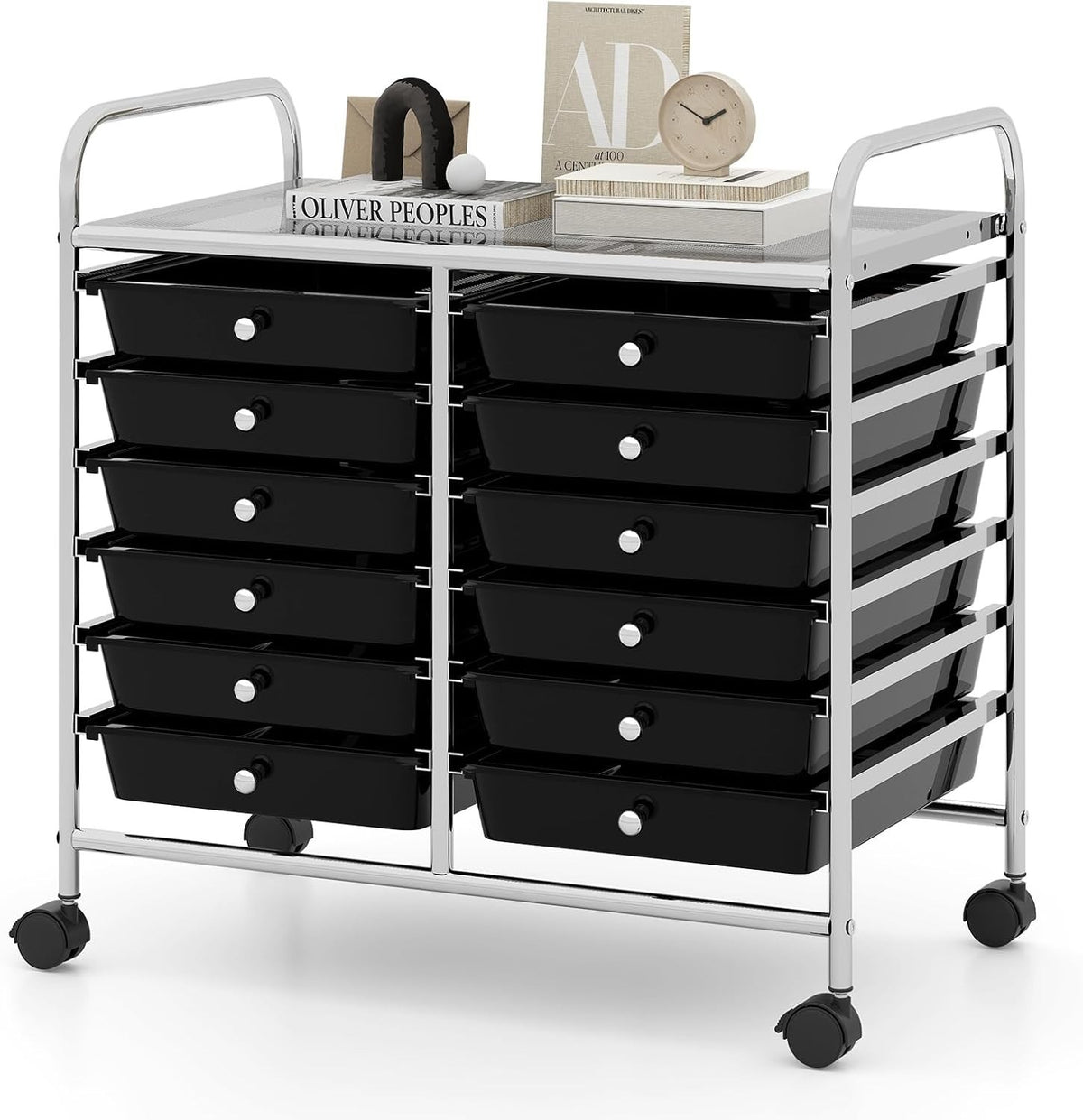 12 Drawer Rolling Storage Cart Utility Trolley Organizer Black Wheels
