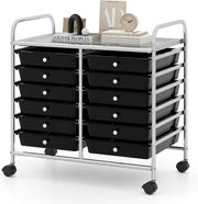 12 Drawer Rolling Storage Cart Utility Trolley Organizer Black Wheels