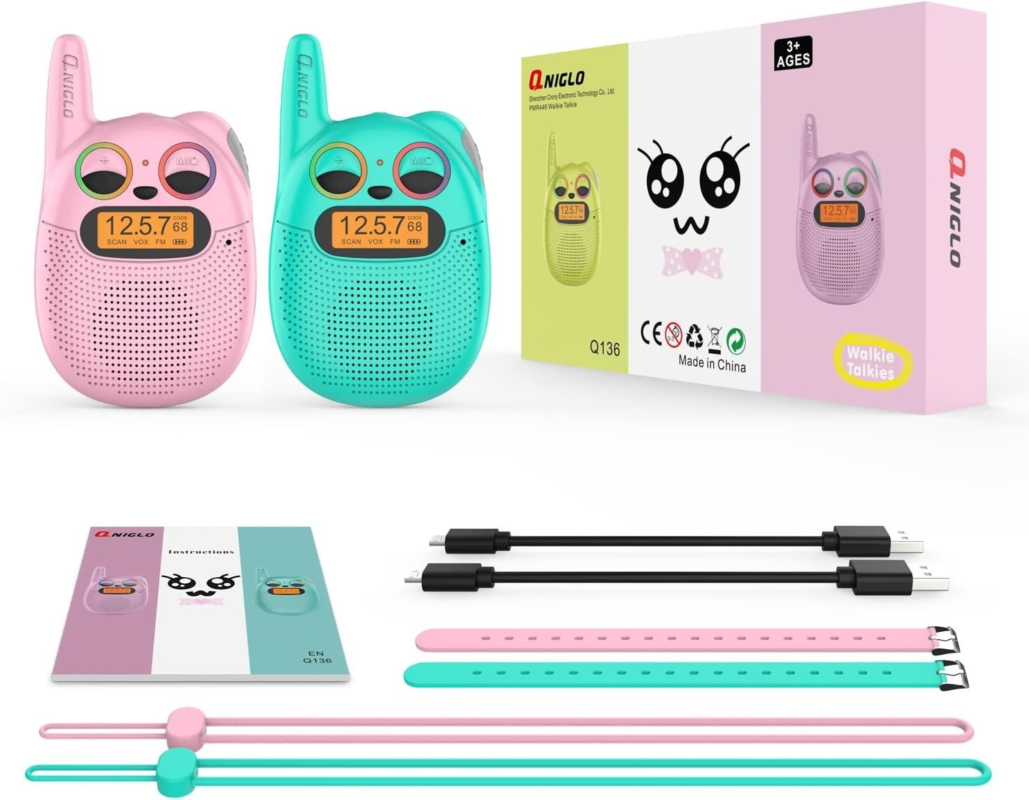 Kids Rechargeable Walkie Talkies Watch Style FM Radio LED Lights Toy