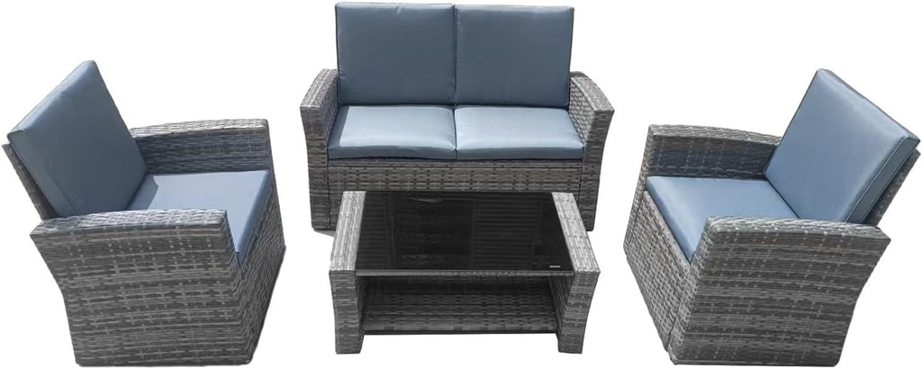 4-Piece Rattan Garden Furniture Set Outdoor Sofa Chairs with Table