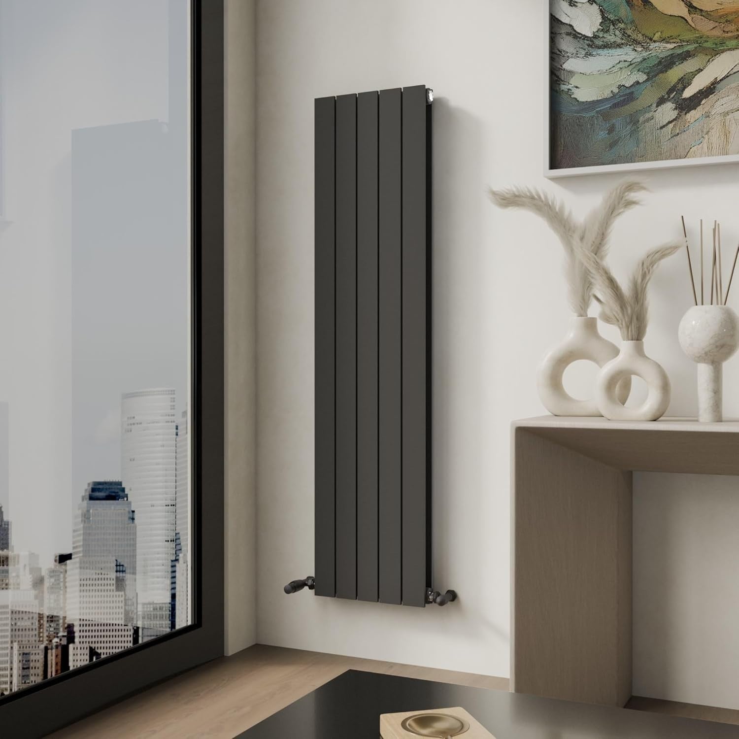 Tall Anthracite Vertical Radiator Slim Double Panel 1600x380mm Bathroom