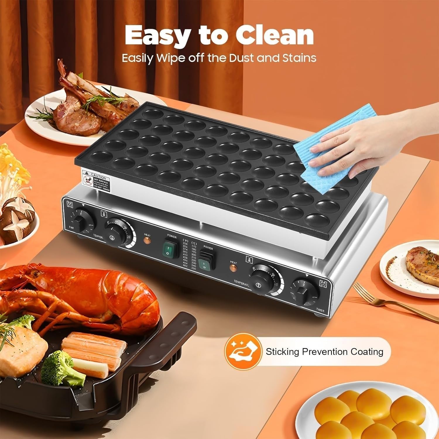 50-Hole 1700W Commercial Dutch Pancake Maker | Non-Stick Mini Muffin