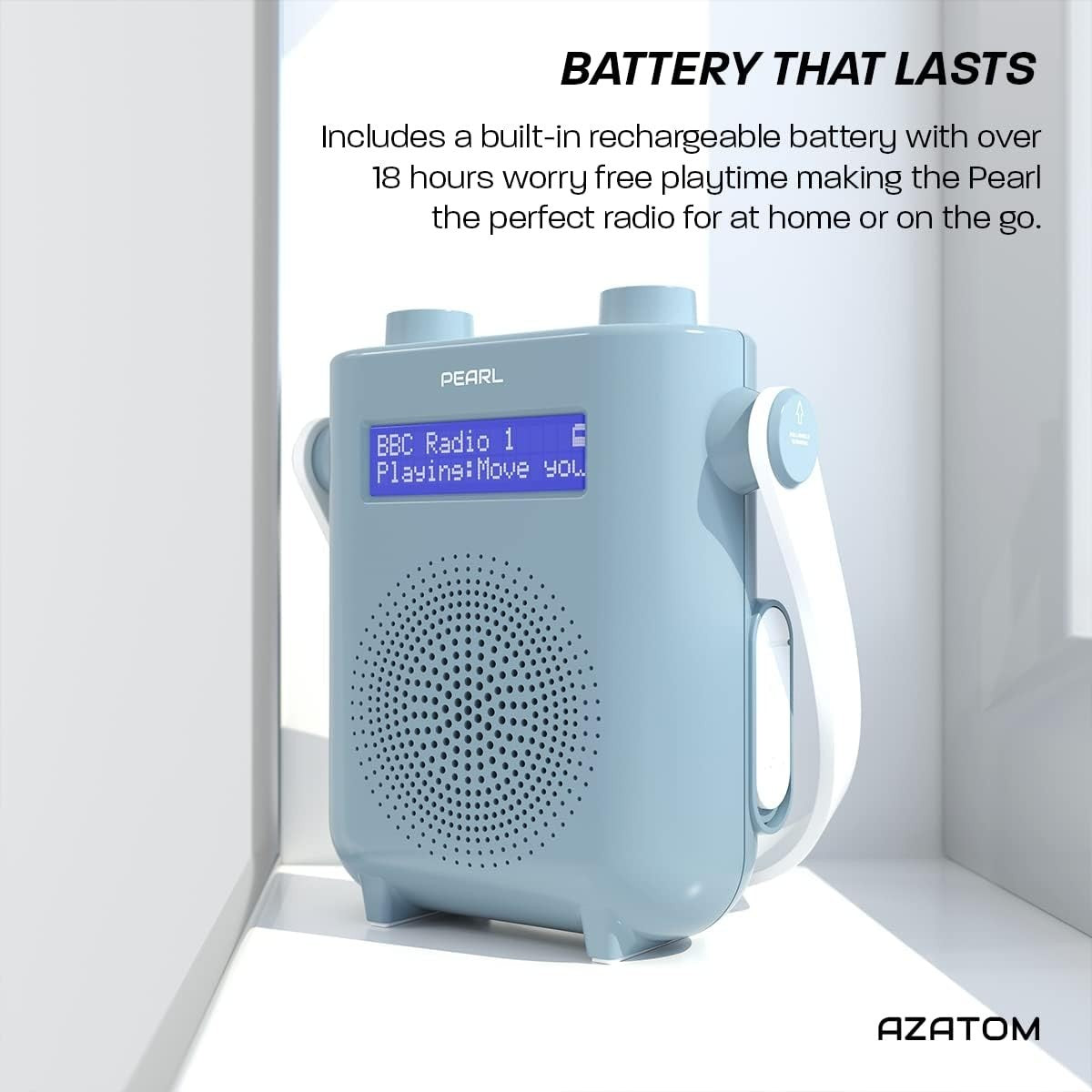 Waterproof DAB/DAB+ FM Bluetooth Shower Radio Rechargeable 20hr Blue