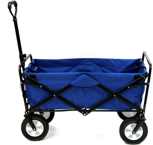 Blue Folding Utility Wagon Large Capacity Collapsible Outdoor Cart w/ Handle