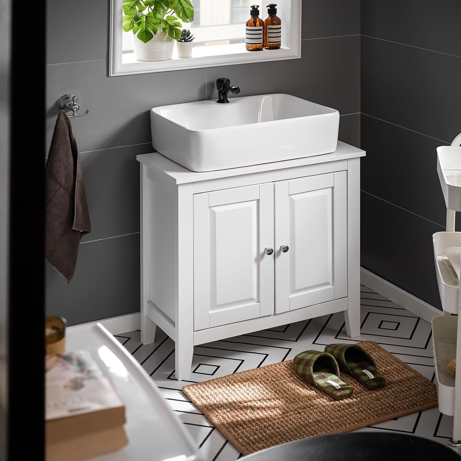 White Bathroom Vanity Unit 2 Door Under Sink Storage Cabinet MDF Cupboard