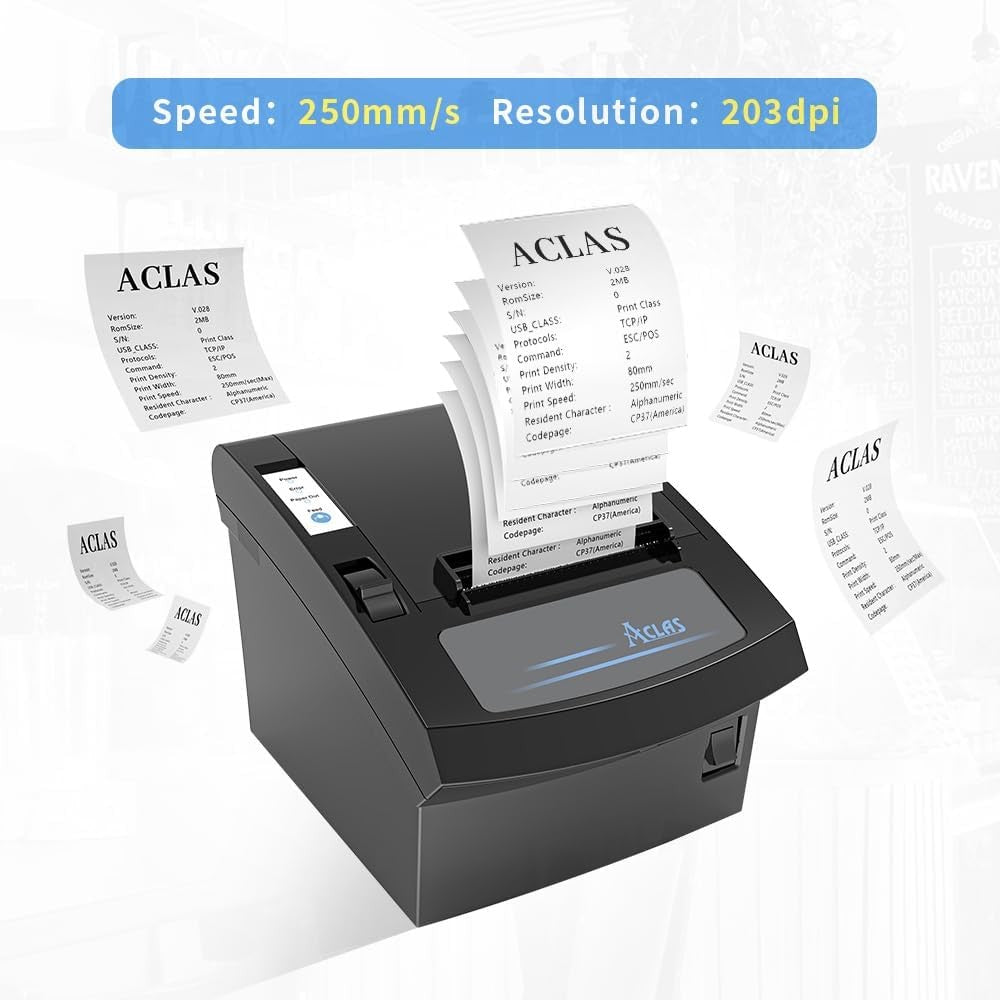 80mm Thermal Receipt Printer Auto Cutter USB Ethernet Black
