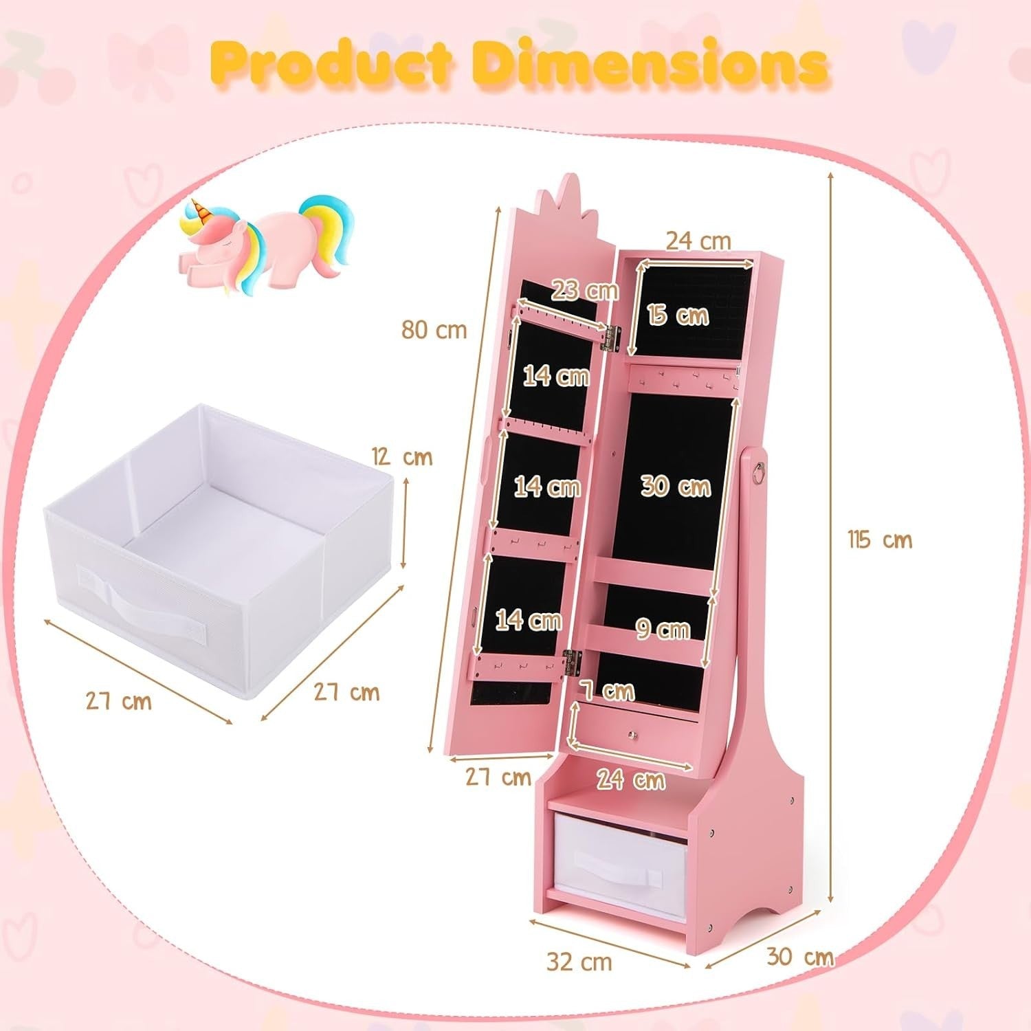 Kids Jewelry Armoire Mirror Storage Cabinet Adjustable Dress Up Organizer
