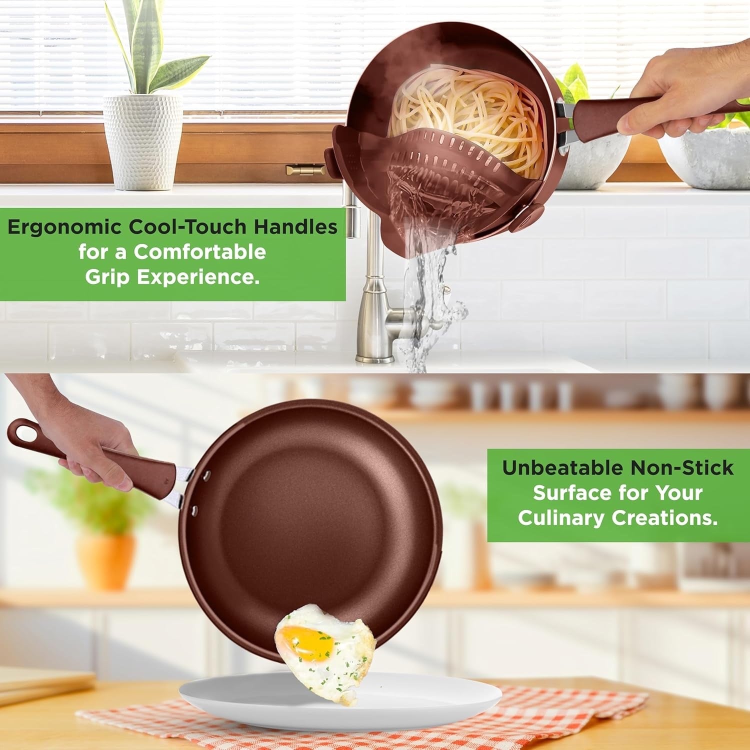 20pcs Brown Non Stick Cookware & Bakeware Set Induction Safe Pots Pans with Lids