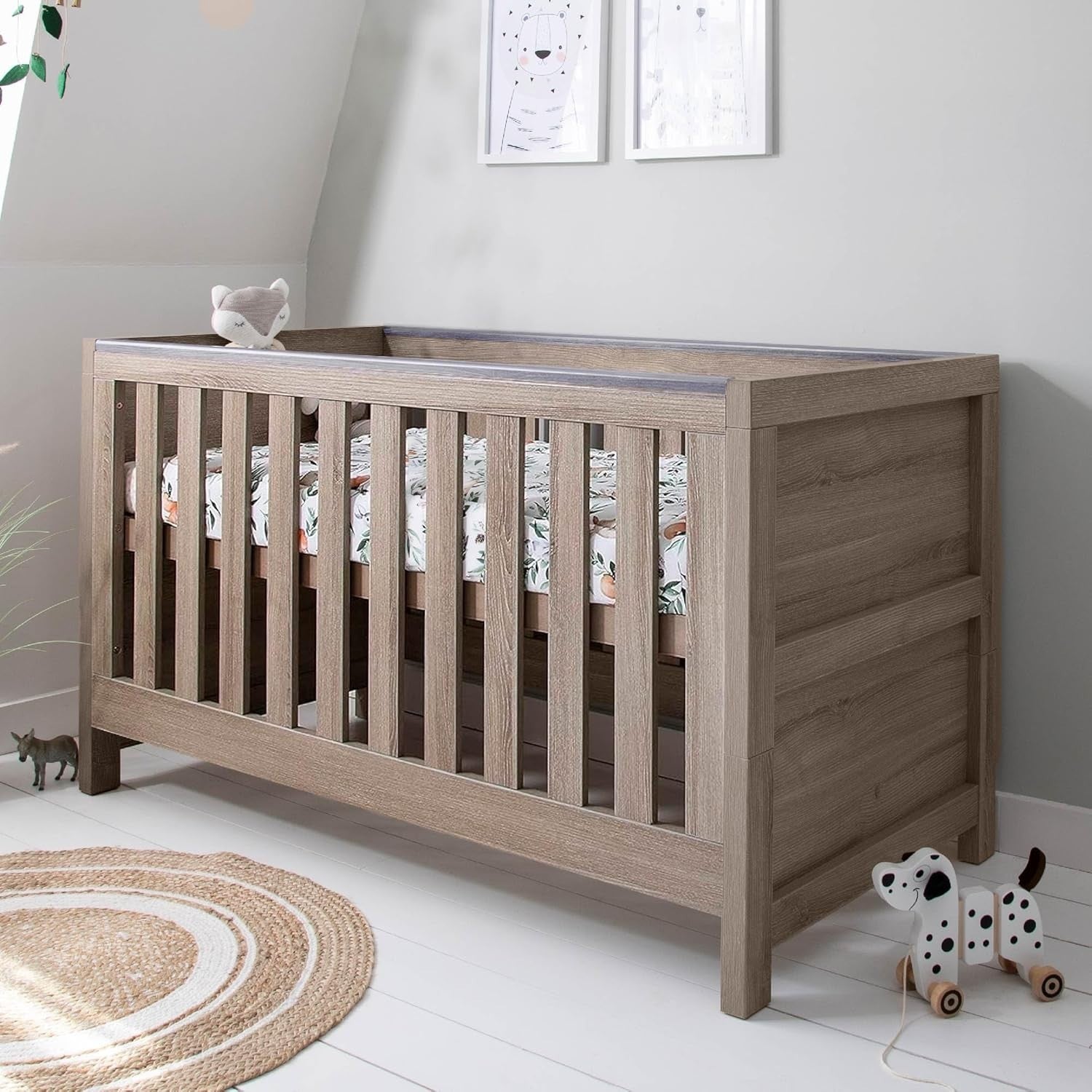 3in1 Wooden Baby Cot Bed Toddler Day Bed Adjustable Rails Oak 140x70cm