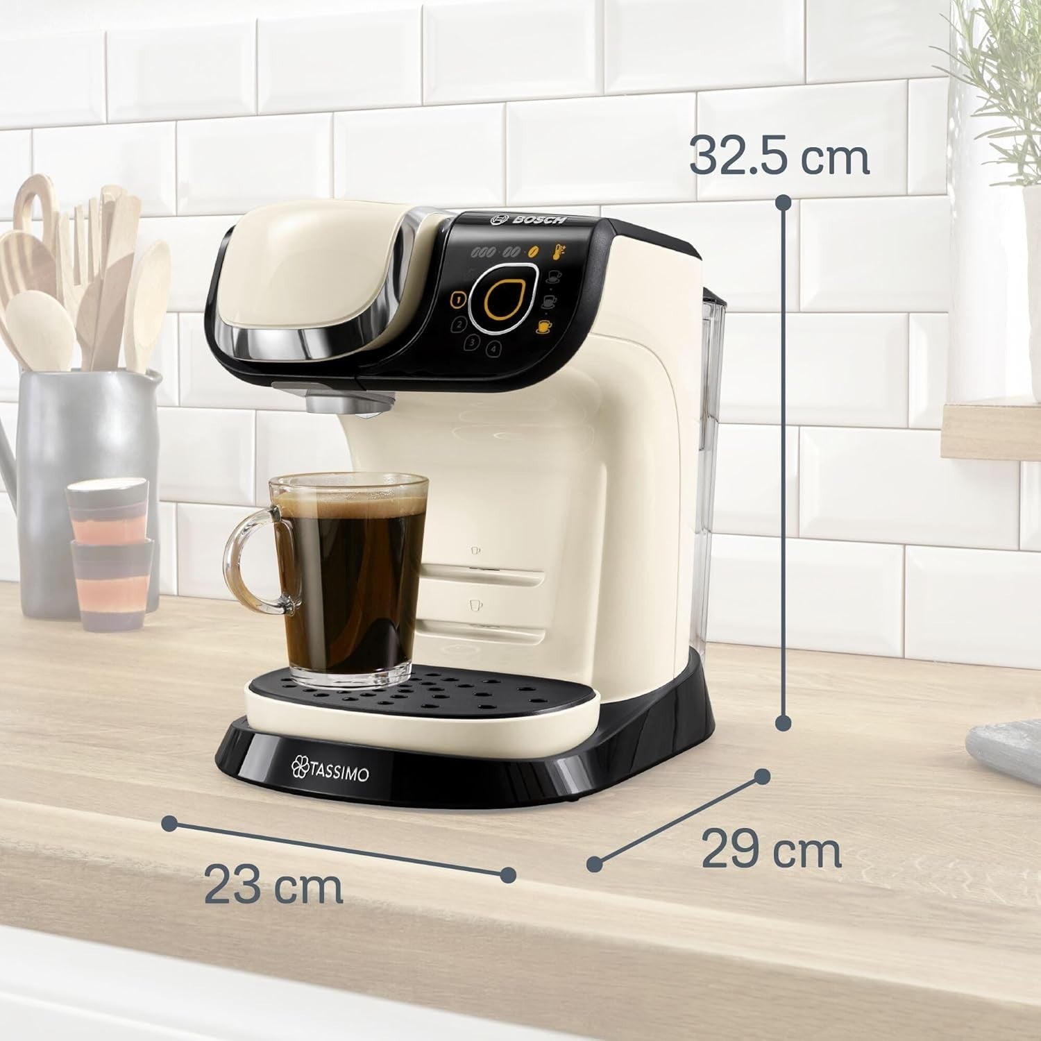 Pod Coffee Machine 1.3L Large Tank 1500W Fast Brew Auto Clean Cream Compact