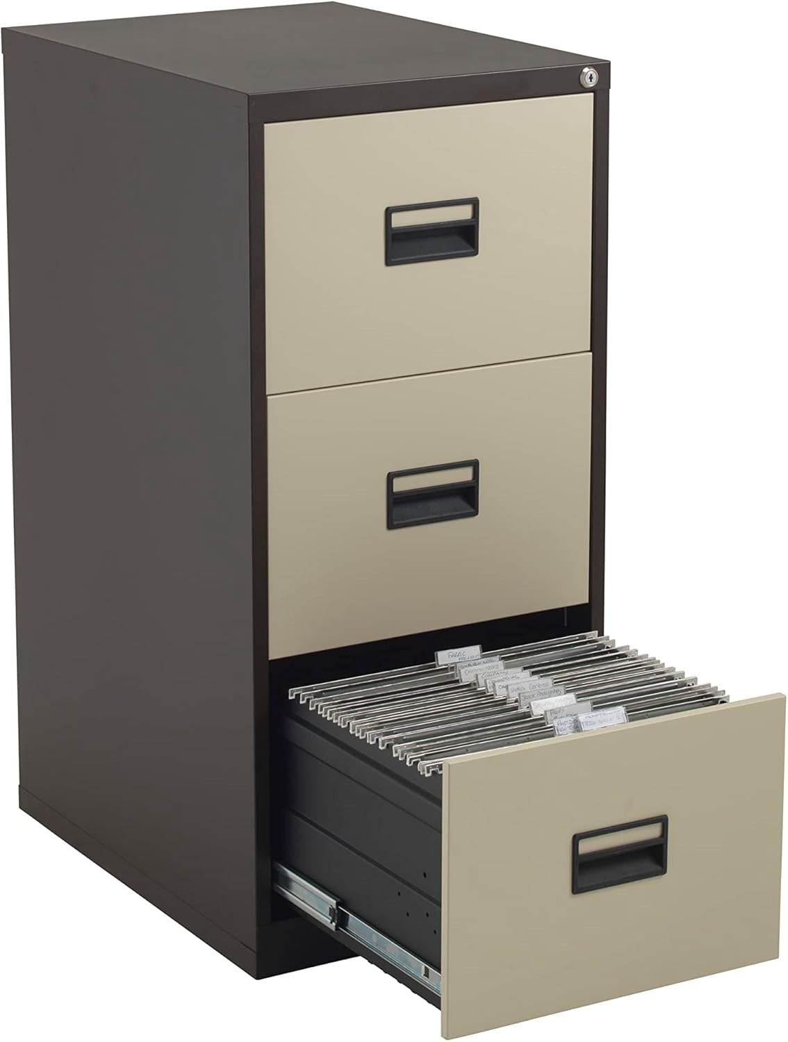Coffee Cream Steel Filing Cabinet 3 Drawer Lockable Heavy Duty 100cm