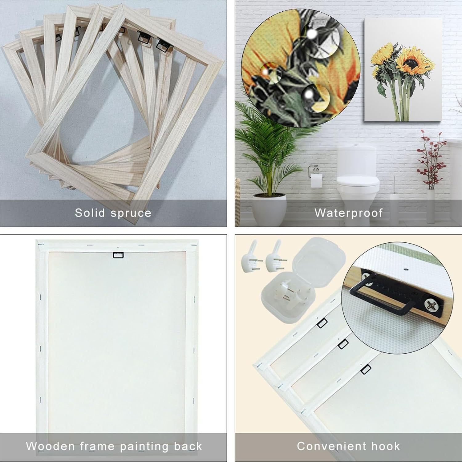 Sunflower Canvas Wall Art Set of 3 Framed 30x40cm Ready to Hang