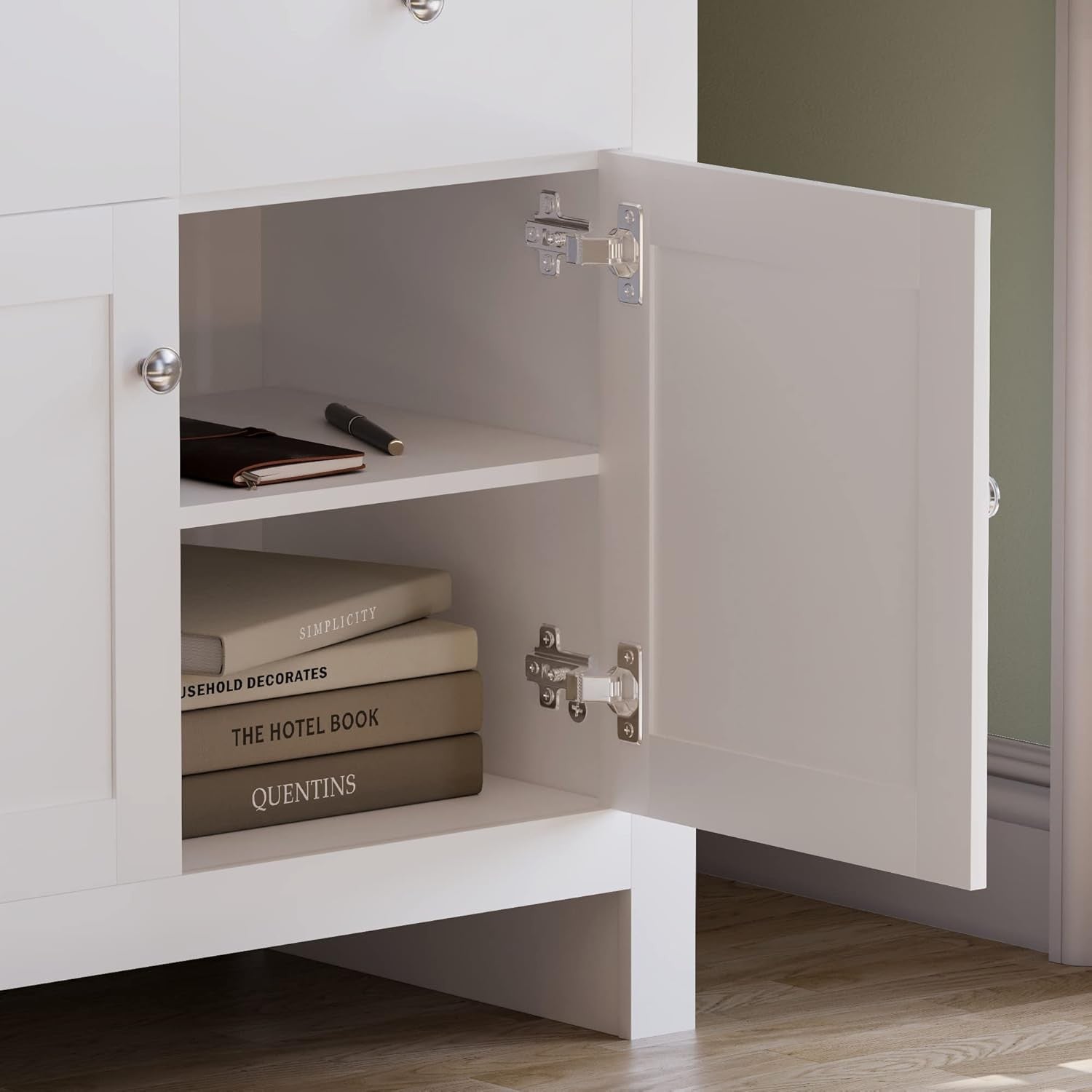 White & Oak Sideboard Cabinet 2 Door 2 Drawer Modern Storage Unit
