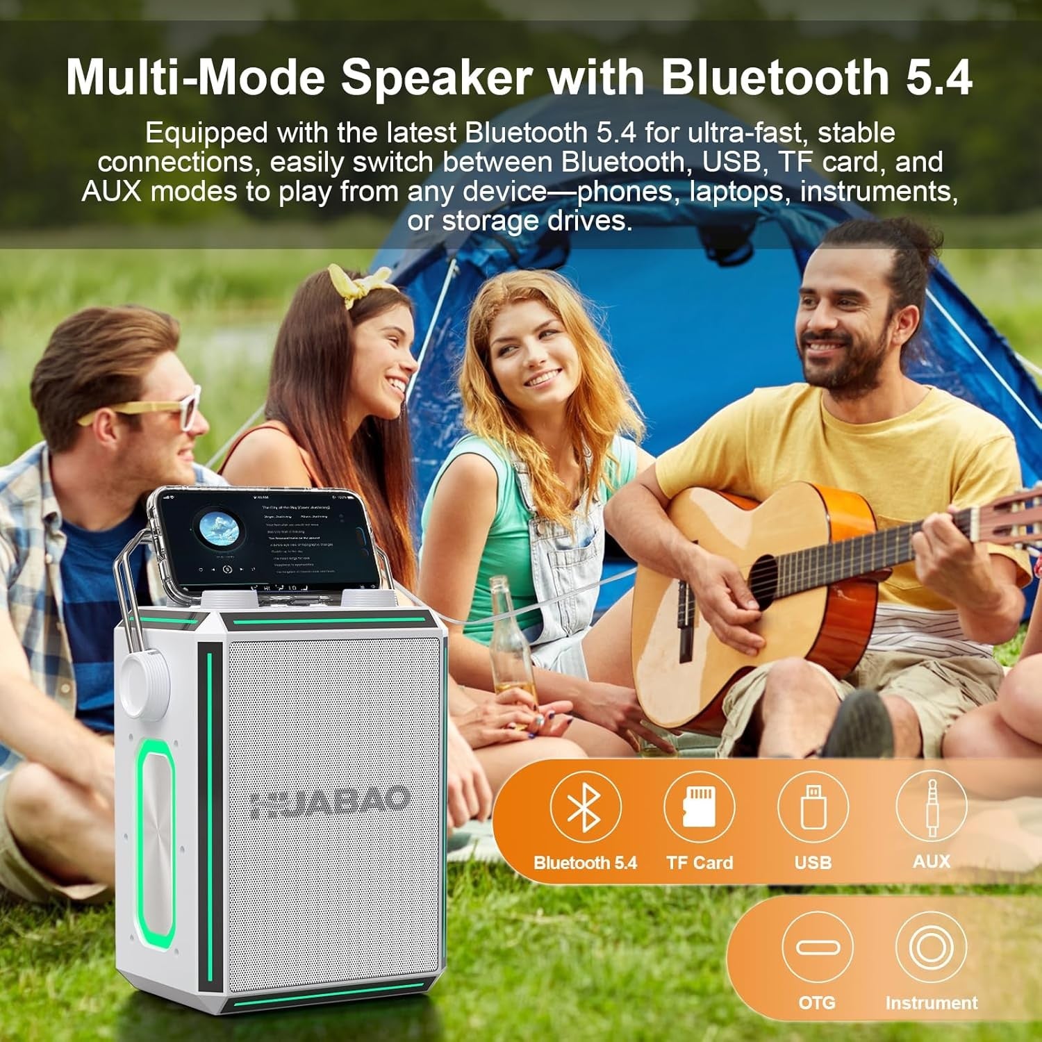 White Bluetooth Karaoke Speaker with 2 Wireless Mics RGB Party